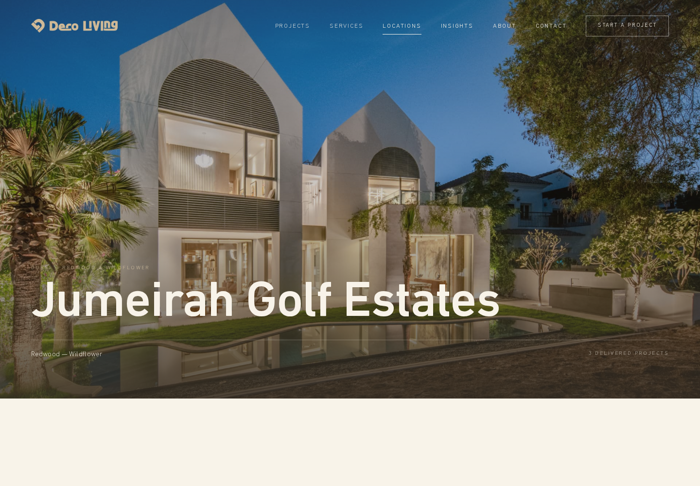 Locatiepagina Jumeirah Golf Estates met villa en zwembad op de Deco Living website