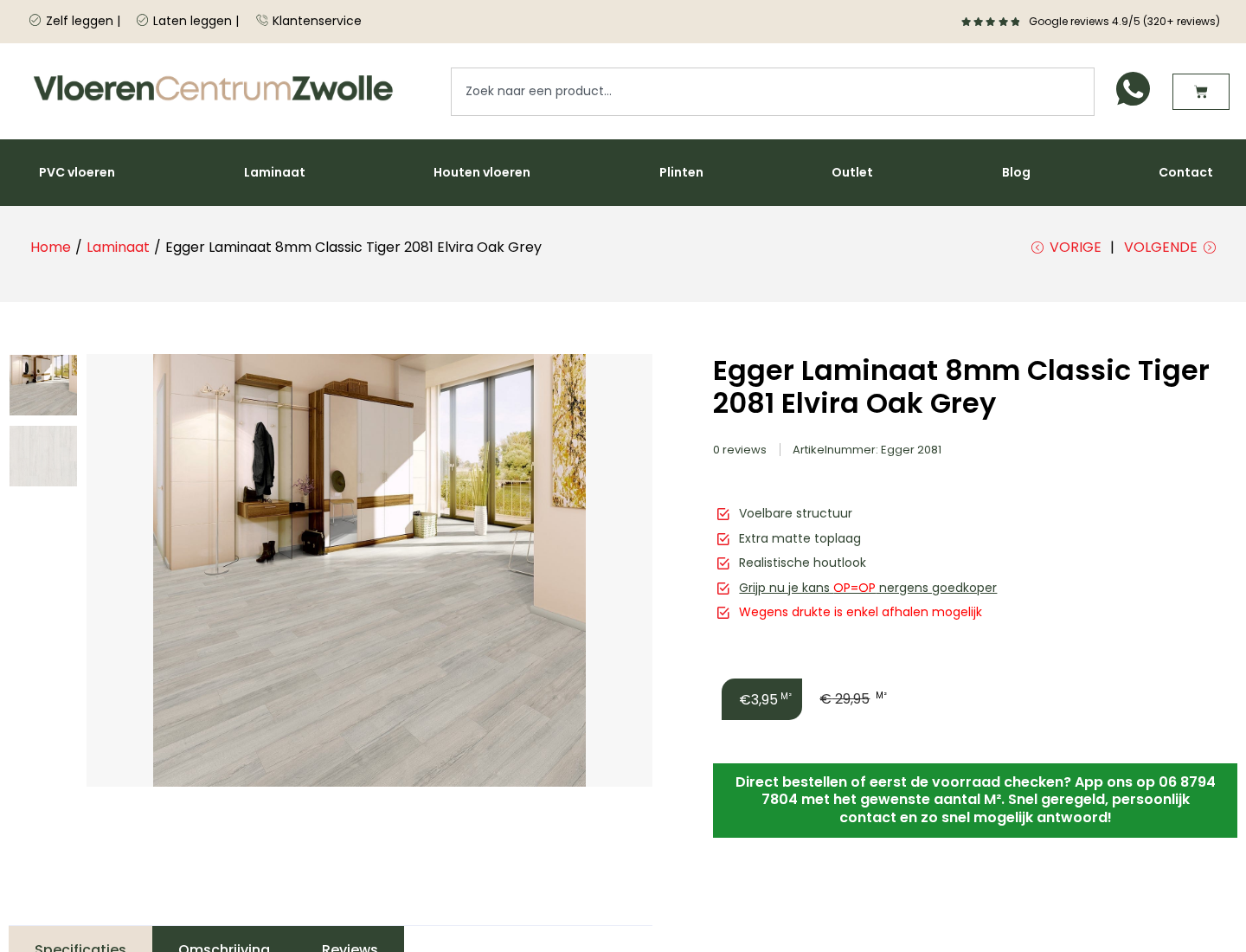 Productpagina met prijs per m² bij Vloeren Centrum Zwolle