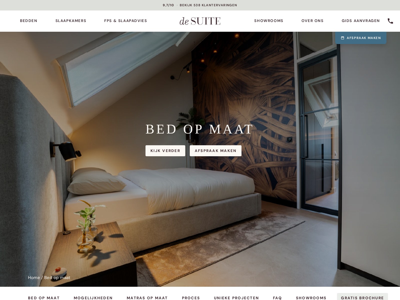 Contentpagina over bed op maat op de De Suite website