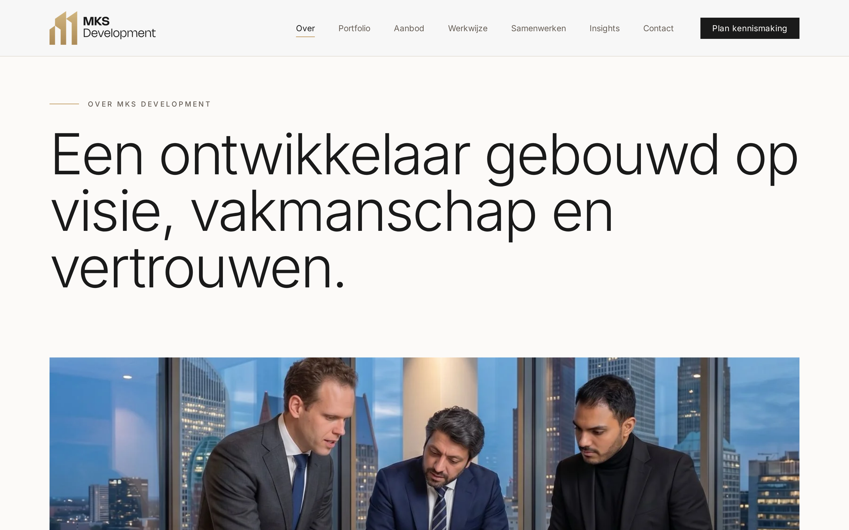 Webdesign van MKS Development door Yousource, met merkverhaal en content op de over-pagina