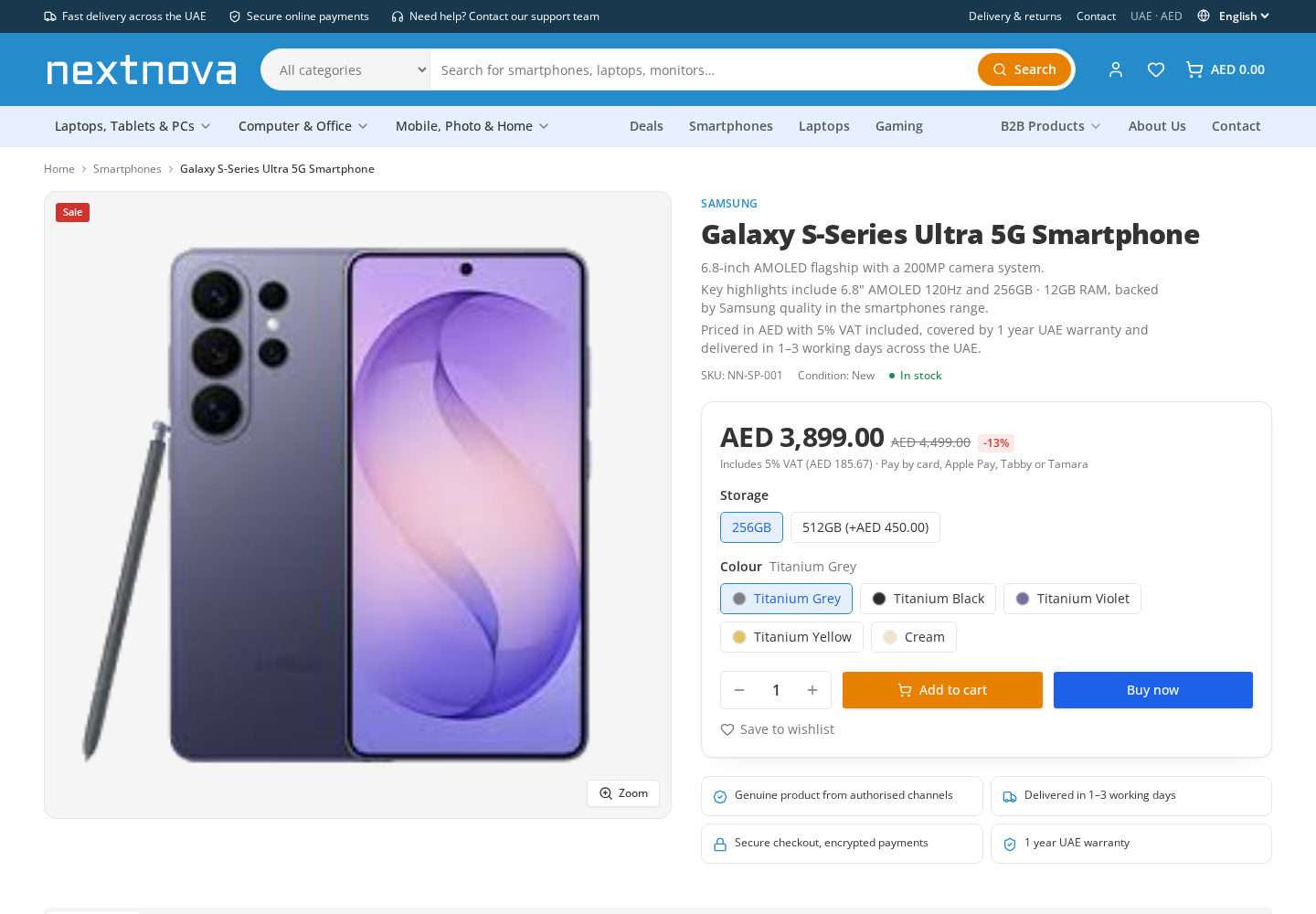 Productpagina van de Next Nova Electronics webshop