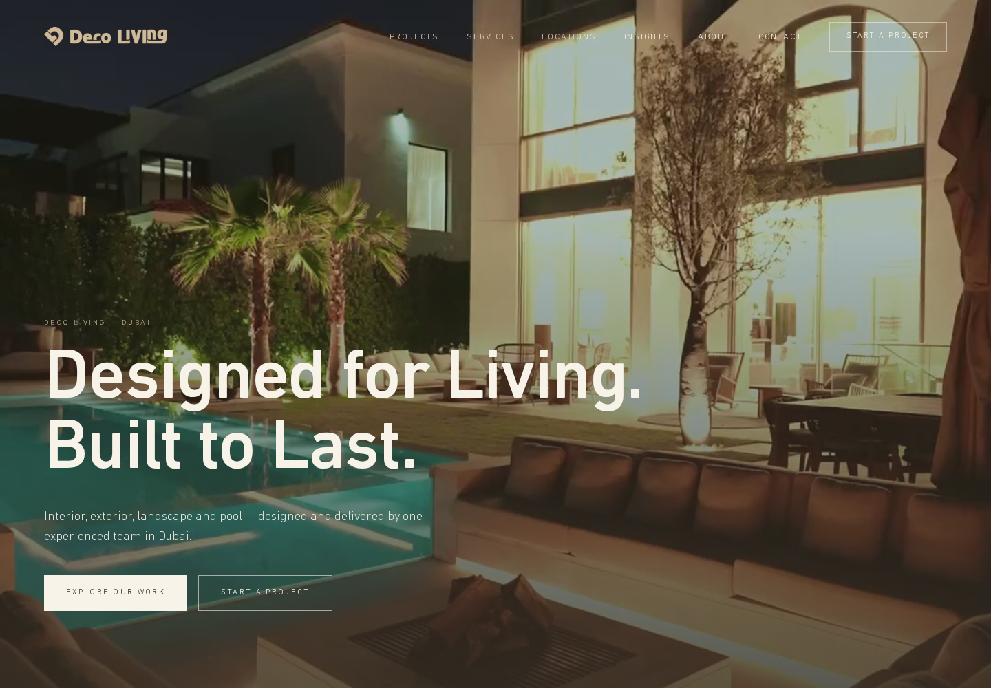 Deco Living website voor landscaping en pools in Dubai