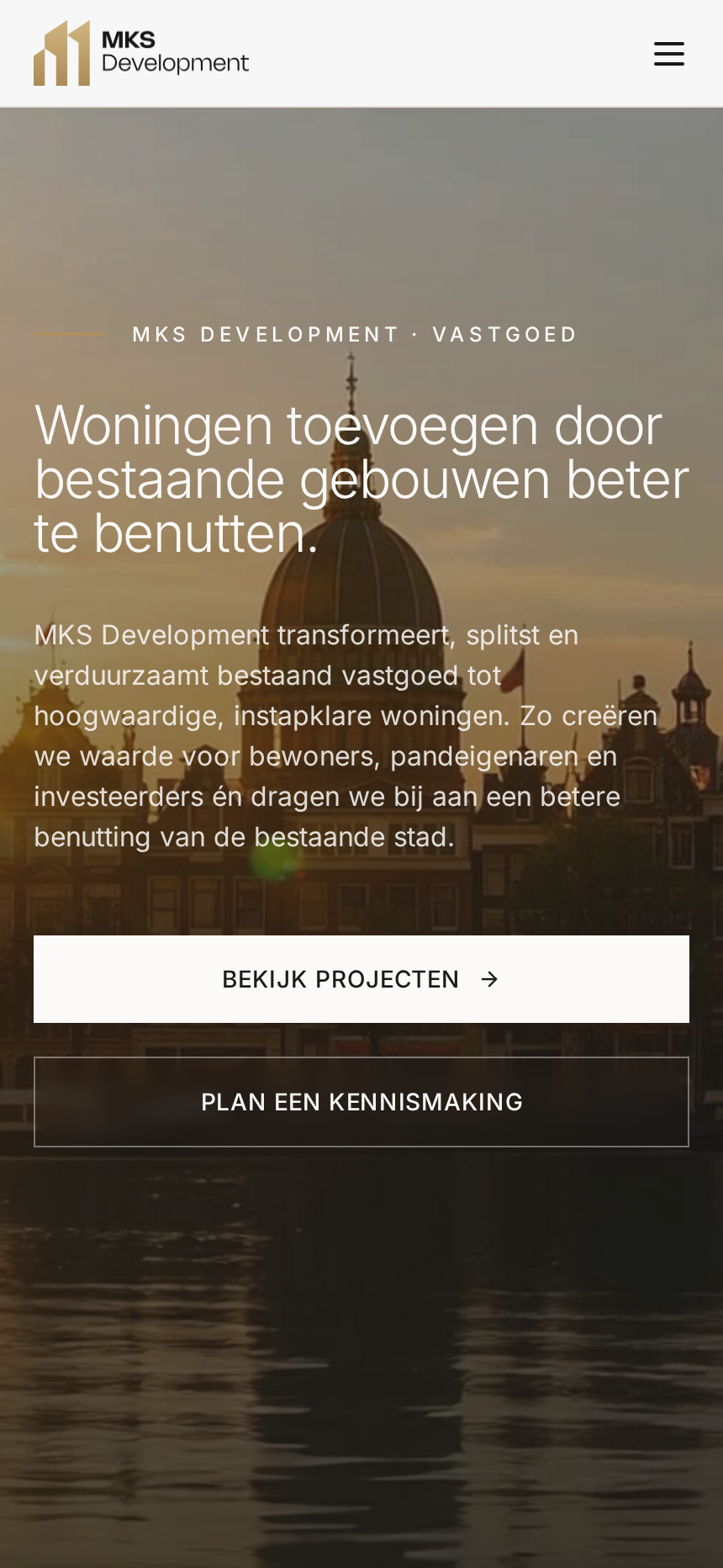 Mobiele weergave van de MKS Development website