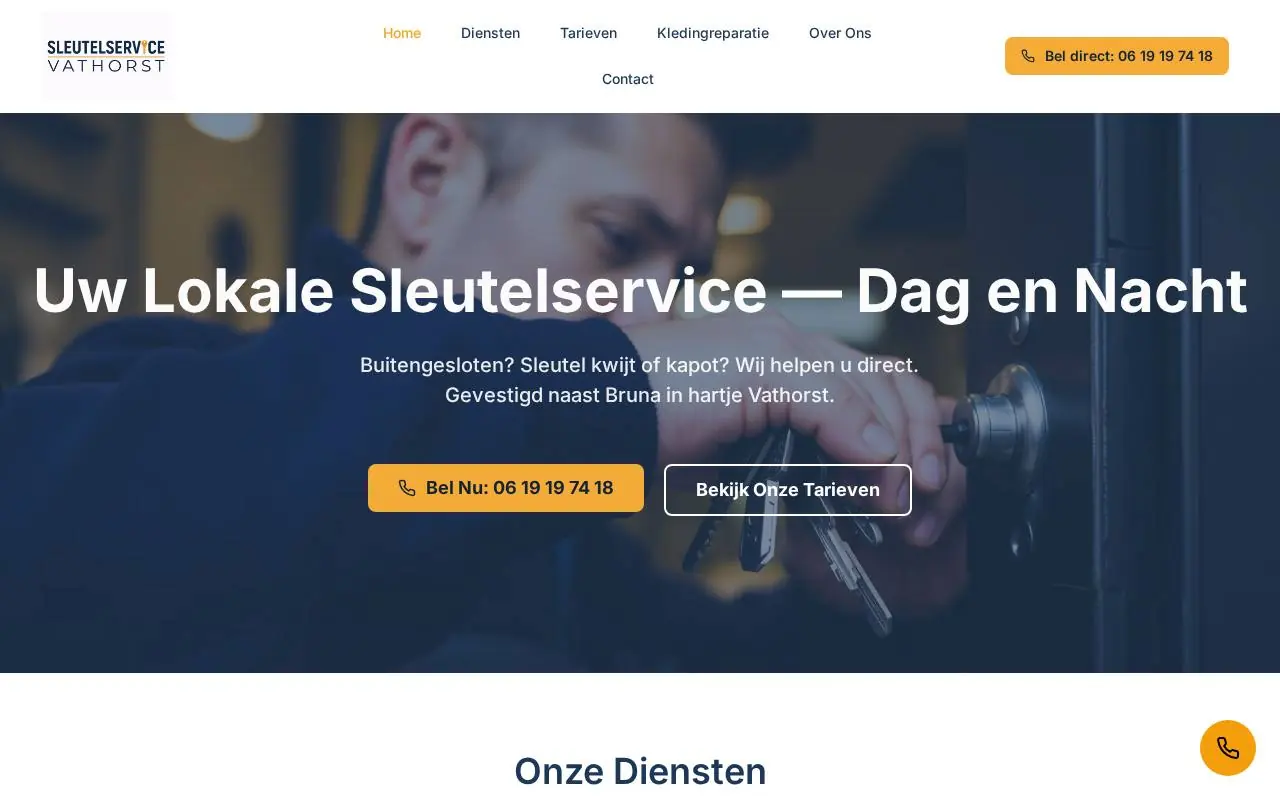 WordPress website Sleutelservicevathorst — slotenmaker & vakspecialist — ontworpen en gebouwd door Yousource (sleutelservicevathorst.nl)