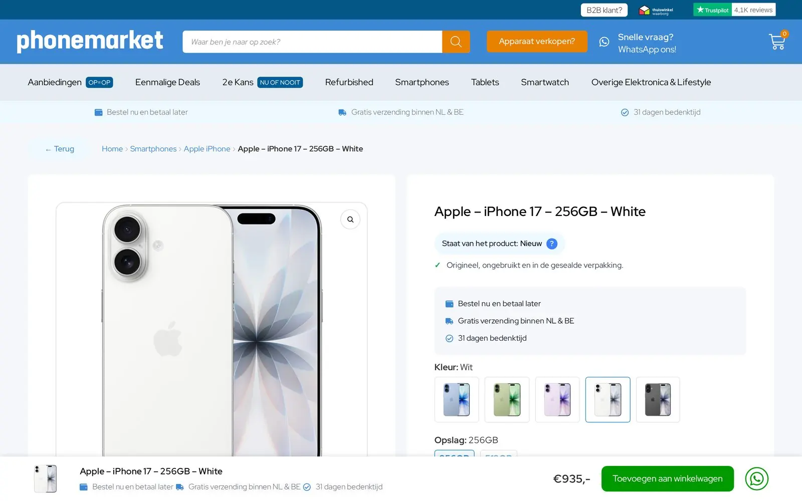Productpagina van de PhoneMarket webshop