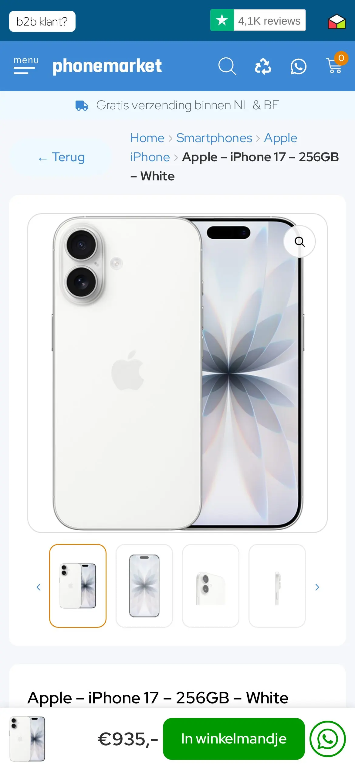 Mobiele weergave van de PhoneMarket webshop