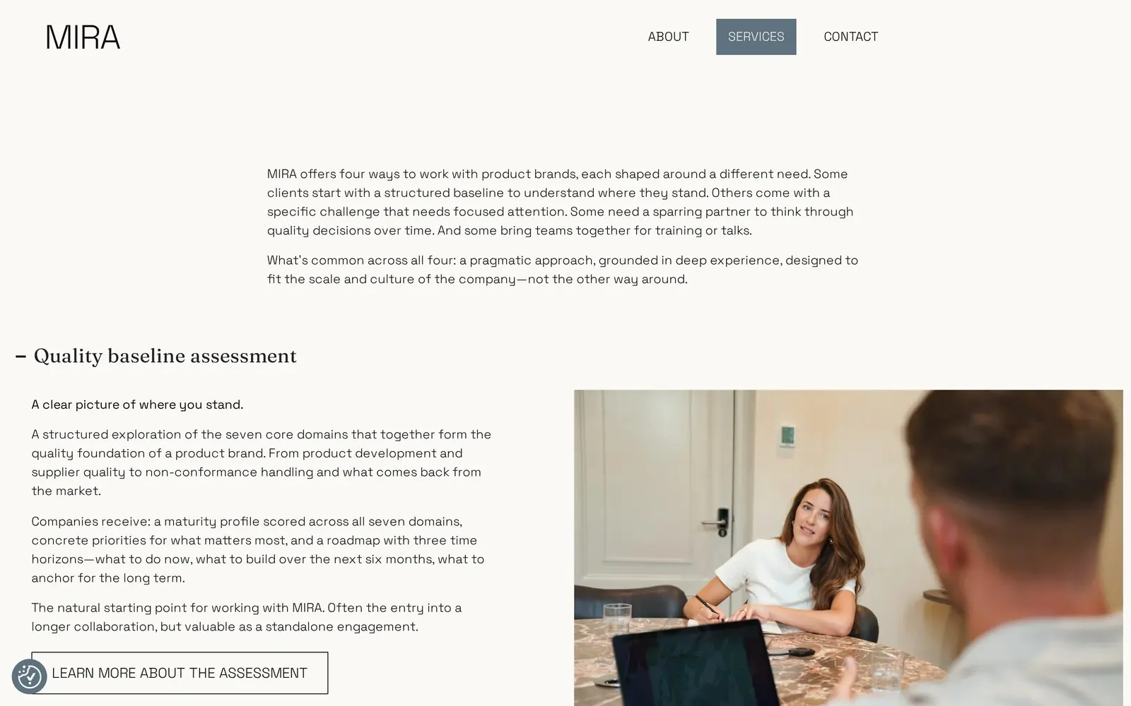 MIRA Quality dienstenpagina op de nieuwe website