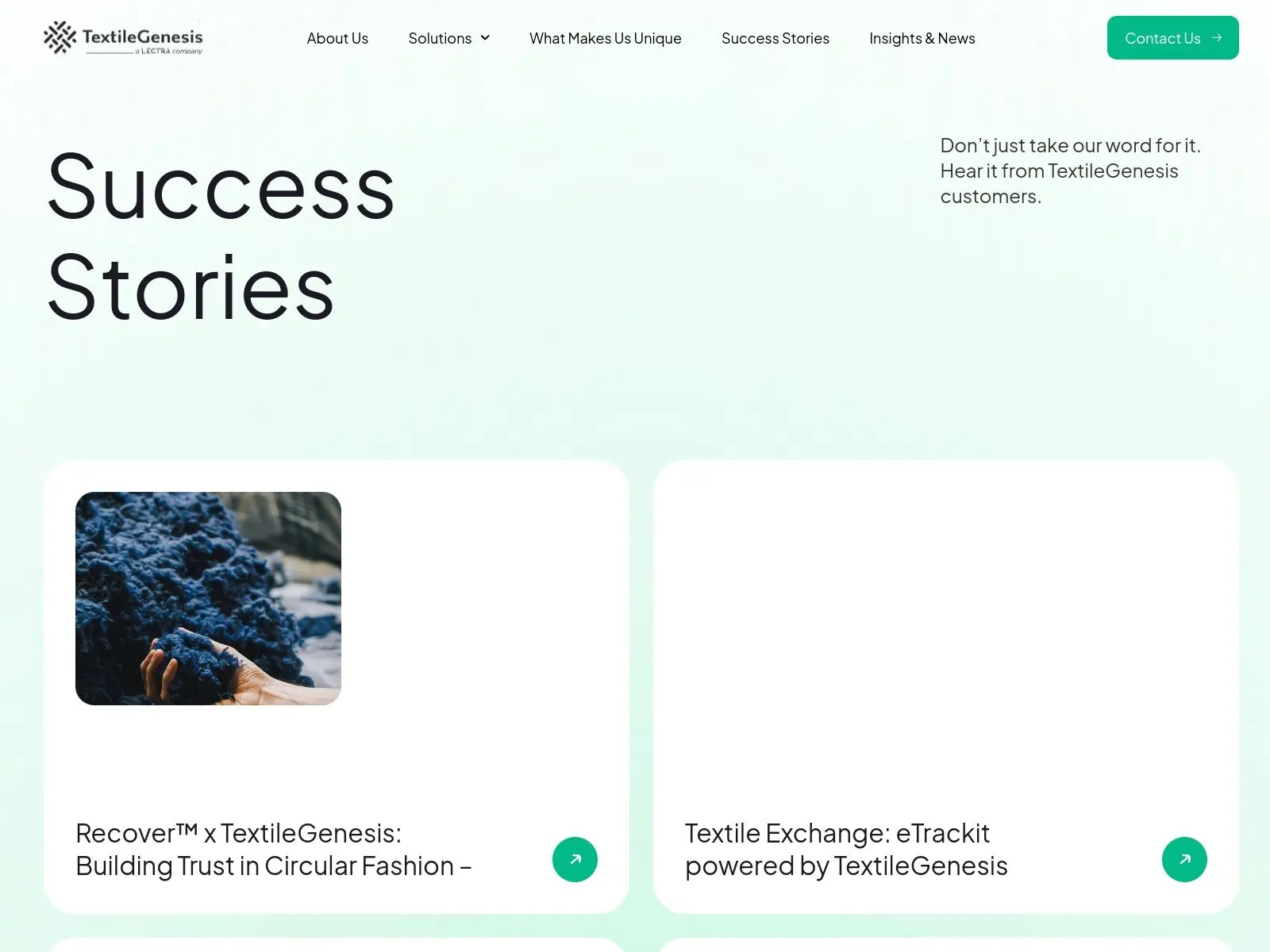 TextileGenesis solution page op de WordPress website